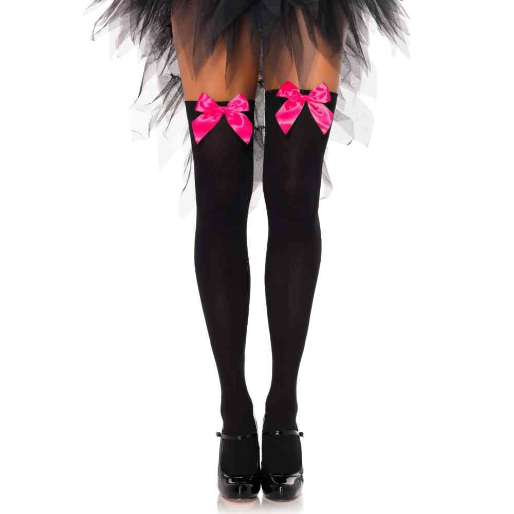 Leg Avenue - Nylon With Bow Schenkelhohe Strümpfe - Schwarz